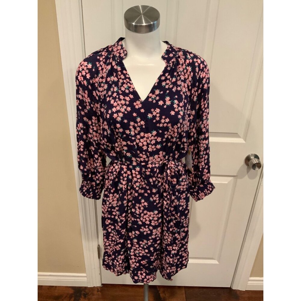 Draper James RSVP Navy Blue & Pink Floral Belted Shift Dress, Size S